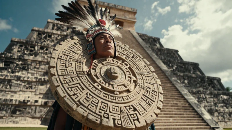 Astrónomo maya y su calendario en pirámide