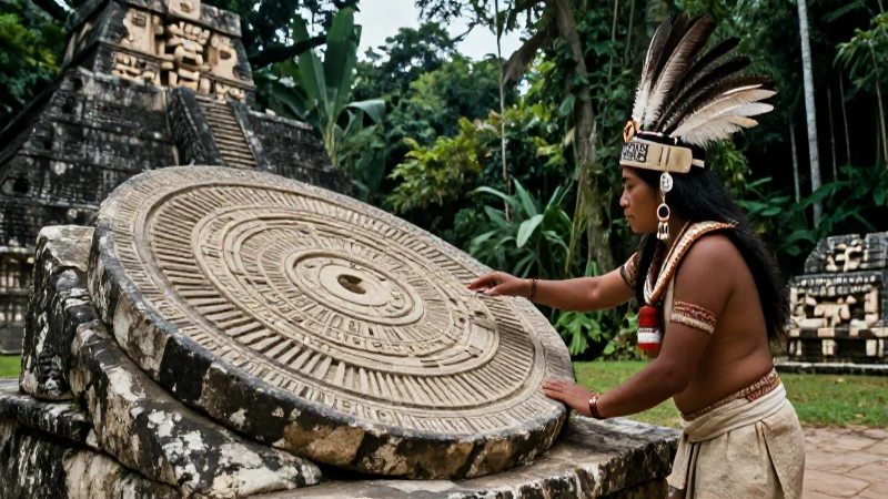 Astrónomo maya observa el calendario sagrado antiguo