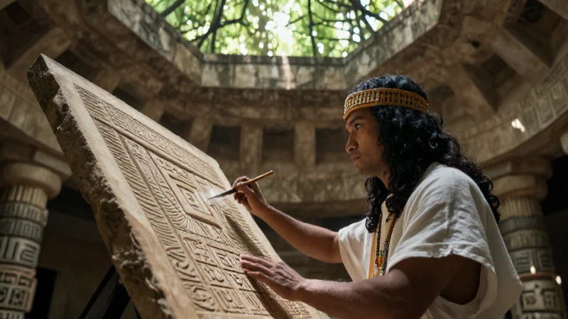 Sacerdote azteca con códice en observatorio