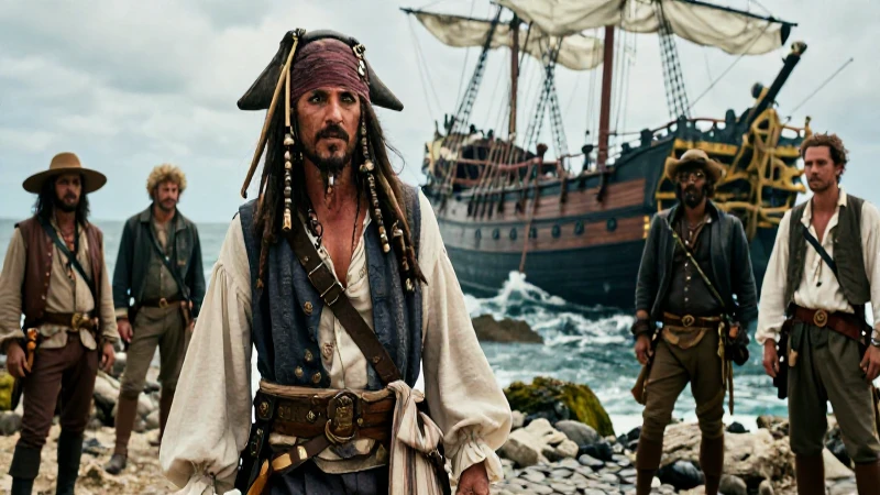 Capitán pirata y Californios en costa histórica