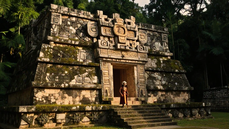 Quieres descubrir la interesante zona arqueológica de Calixtlahuaca 35 Sacerdote maya en templo antiguo bajo luz dorada