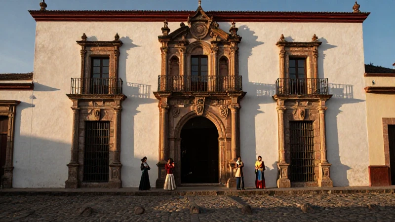 Calle 5 de Mayo: Descubre su Encanto en el Centro de CDMX 33 Fachada colonial con figuras al atardecer