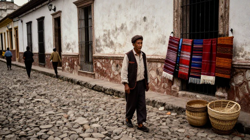 Anciano en calle colonial tradicional