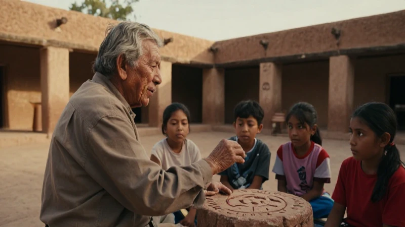 Anciano mesoamericano enseña glifos a niños