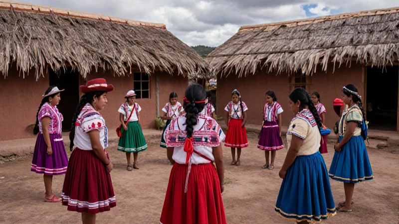 Comunidad indígena en calpullis con ambiente cinematográfico