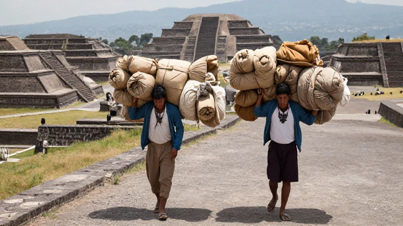 Cargadores Mexicas en Tenochtitlan antigua