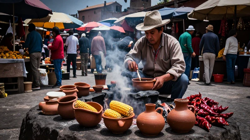 Vendedor cocinando en mercado de Teotihuacán