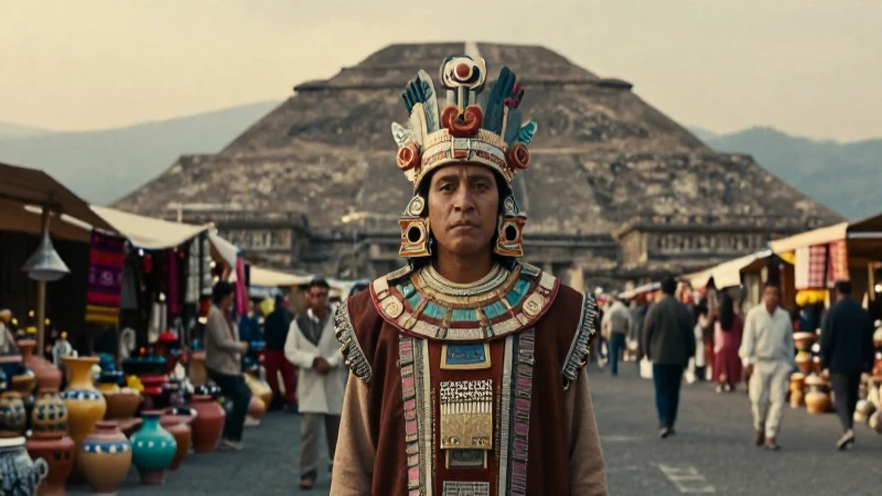 Mercader teotihuacano ante la Pirámide de la Luna