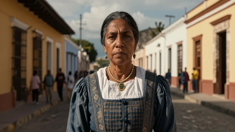 Mujer colonial en Veracruz bajo luz dramática