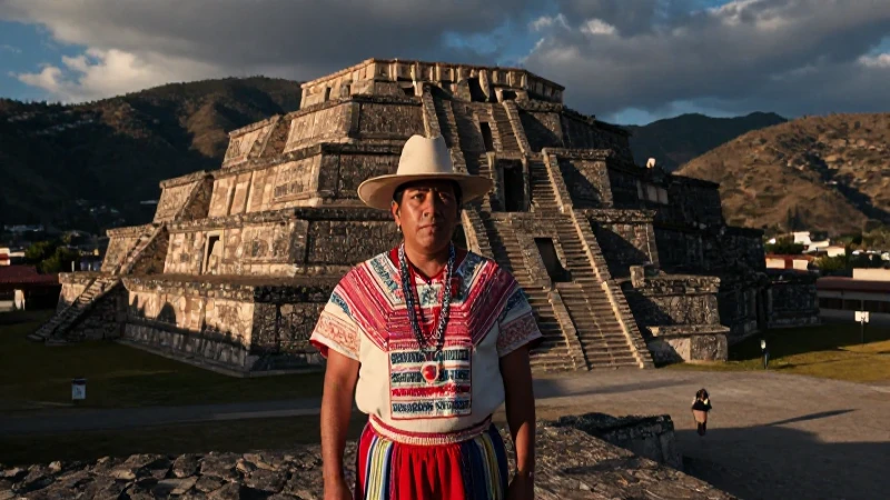 Noble Huasteco ante majestuosas estructuras toltecas