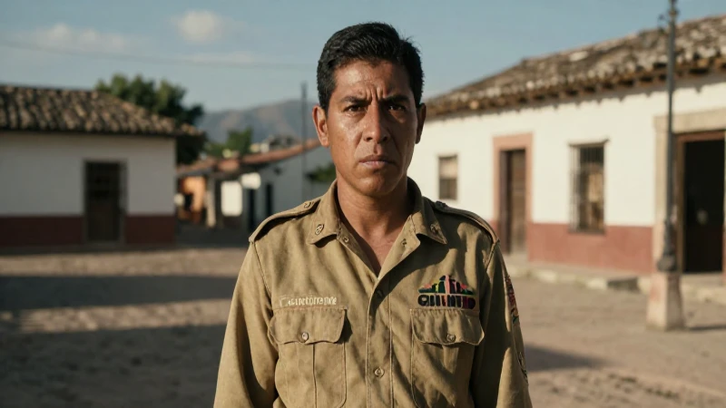 Soldado mexicano en paisaje colonial, estilo documental