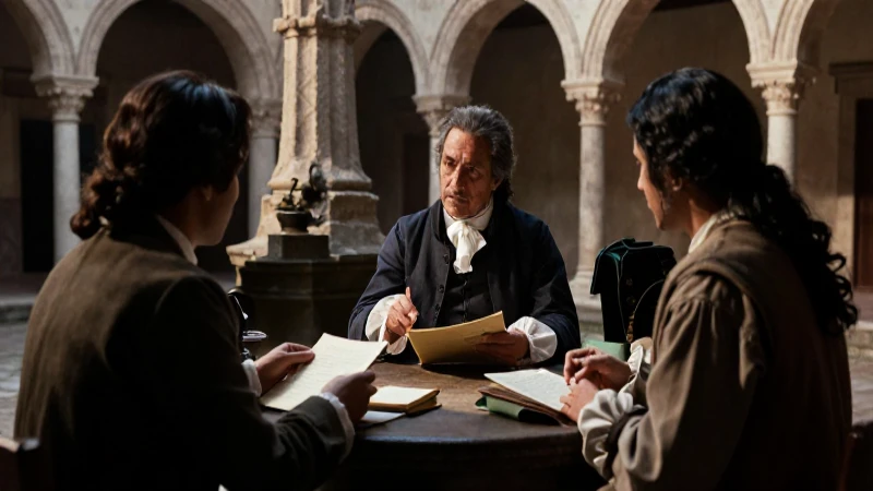 Mestizo intelectual en reunión colonial secreta