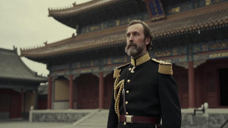 Oficial británico en Shanghái con iluminación dramática