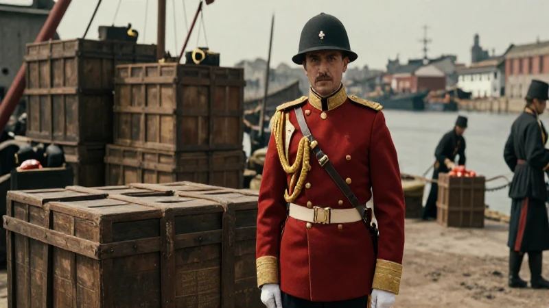 Oficial militar británico en puerto con opio