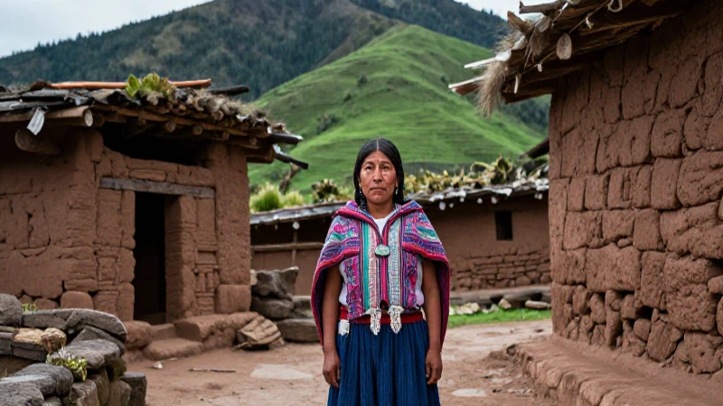Mujer indígena Caxcan en vestimenta tradicional en un pueblo antiguo