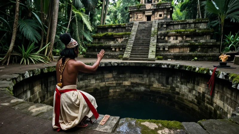 Sacerdote maya realiza rito ancestral junto al cenote