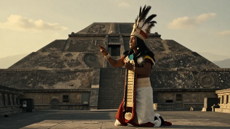 Centros Ceremoniales Teotihuacanos: Historia y Significado 9 Sacerdote ritual en Teotihuacán frente a la Pirámide de la Luna
