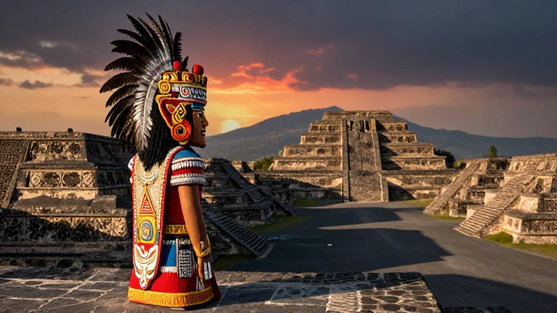 Nahua ceremonial sobre pirámides al atardecer