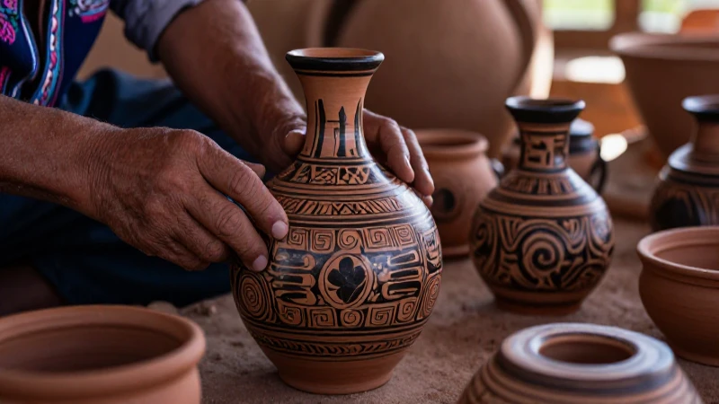 Artesanos creando cerámica policroma Mixteca en Puebla