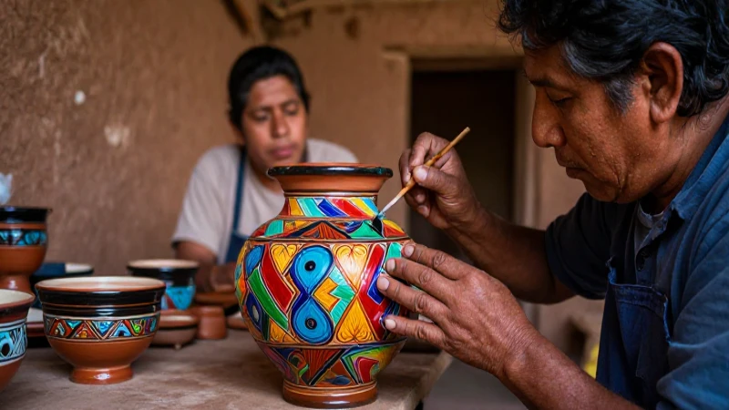 Artesano pinta cerámica policroma tradicional