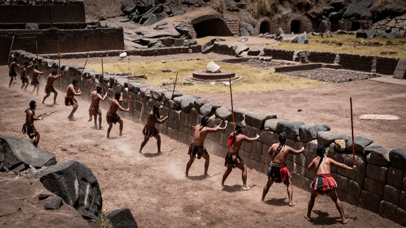 Guerreros incas luchan en antiguo terreno andino