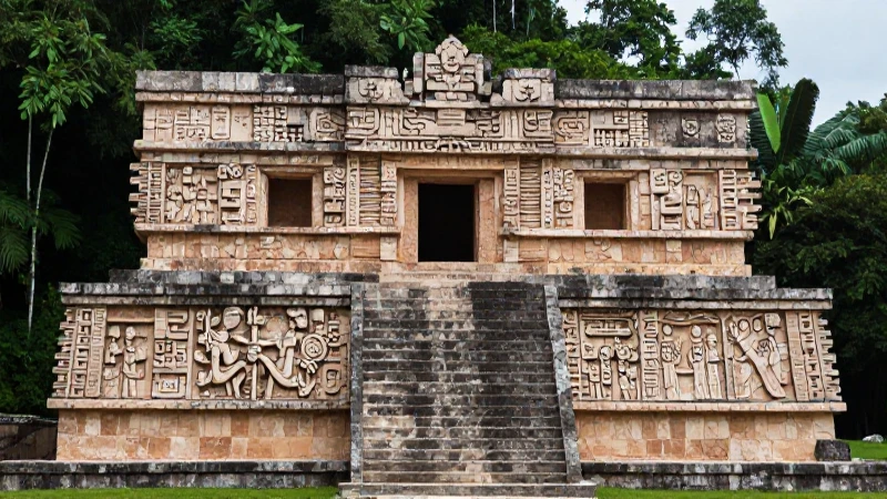 Chiapas: Descubre la Magia de Bonampak y sus Templos Mayas 272 Fachada maya de Bonampak con jeroglíficos y selva