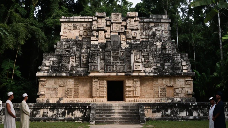 Chiapas: Descubre la Magia de Bonampak y sus Templos Mayas 274 Fachada de Bonampak con nobles en la selva de Chiapas