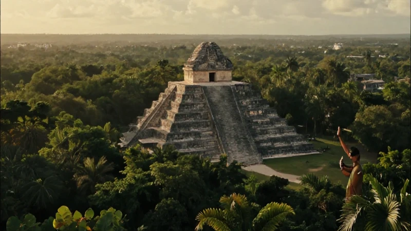 Sacerdote maya en Caracol al atardecer