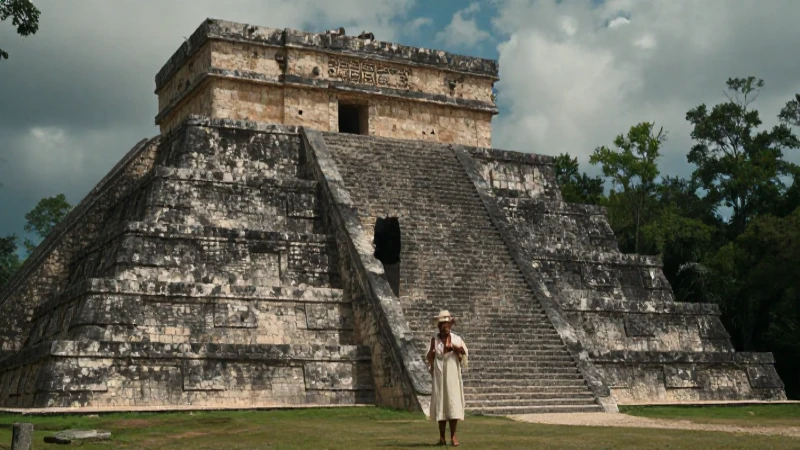 Observatorio maya en Chichén Itzá con detalle histórico