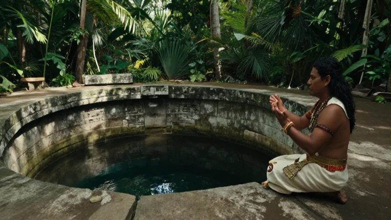 Cuáles son el significado y características de Chichén Itzá 22 Sacerdotisa maya en ritual en cenote ancestral