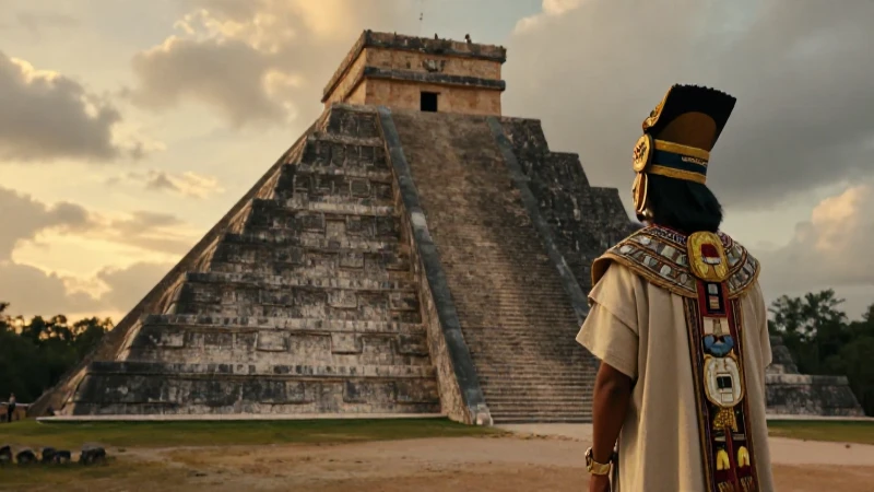 Cuáles son el significado y características de Chichén Itzá 26 Sacerdote antiguo mira El Castillo al atardecer