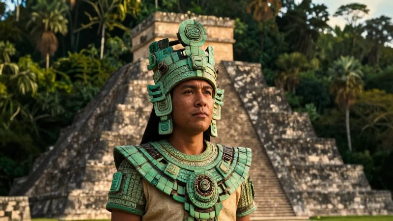 Noble maya en majestuosa pirámide de jade