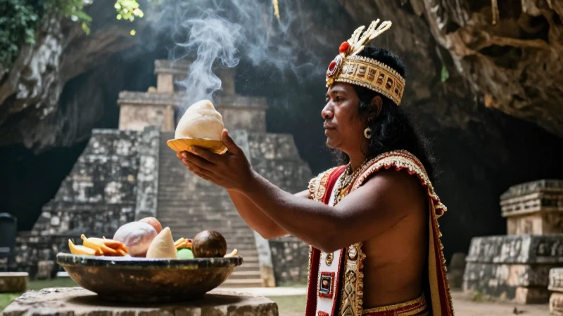 Sacerdote Maya ofrece ritual en El Castillo