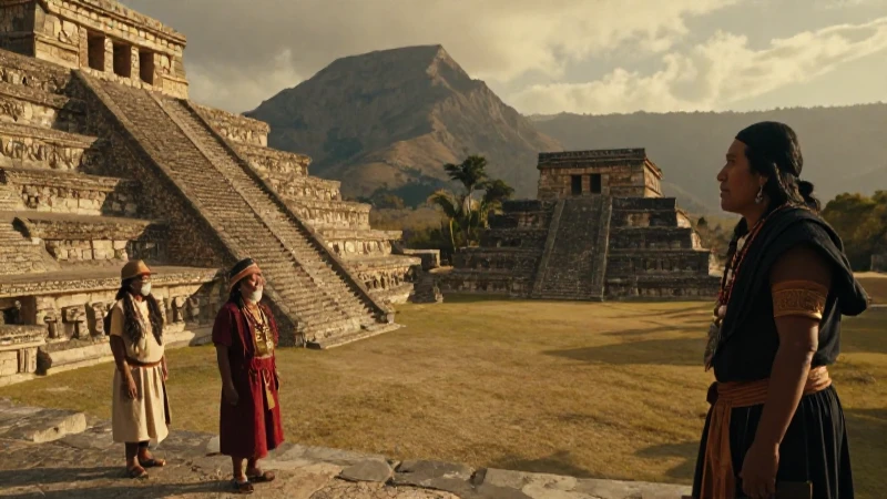 Nahua en ruinas antiguas al atardecer