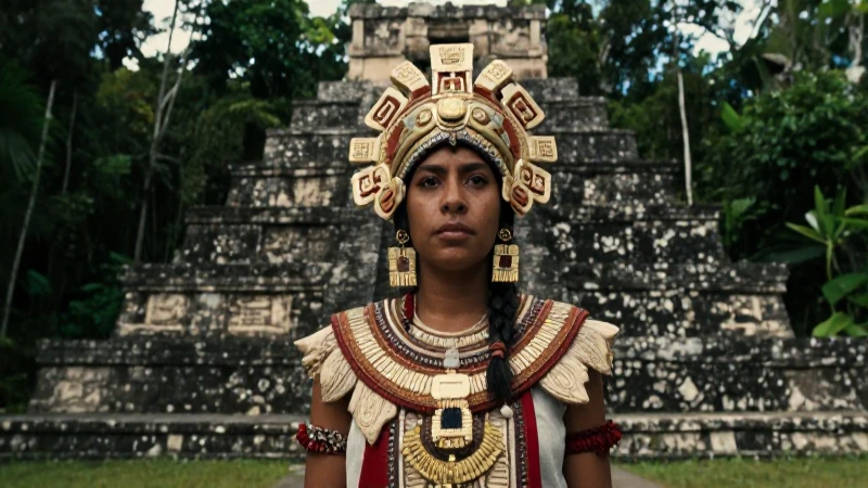 Noble maya en antigua pirámide de Chiapas