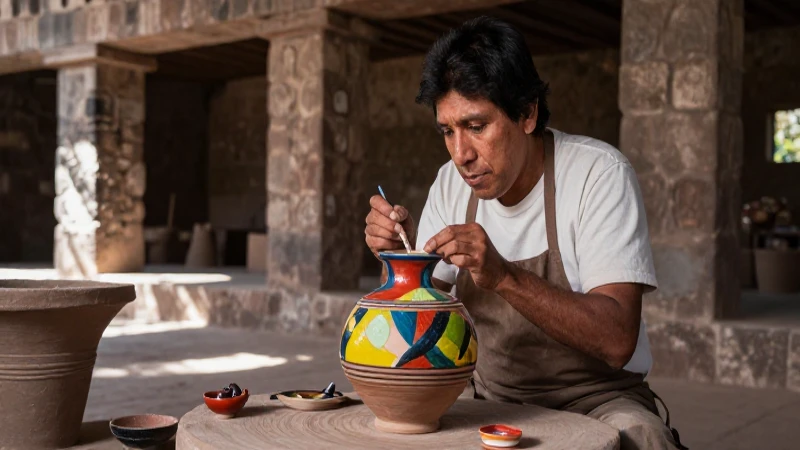 Artisano pintando vasija en antigua Cholula