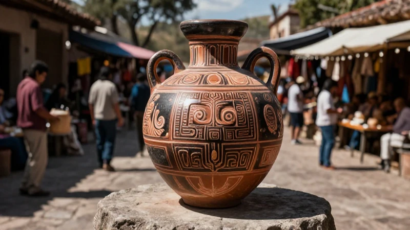 Artesanía prehispánica en un vibrante mercado antiguo