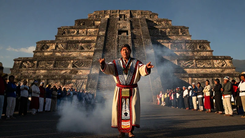 Sacerdote Nahua ceremonial en Cholula al atardecer