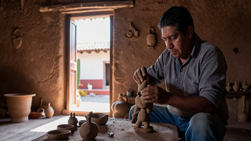 Artisan moldea figuritas en Tlaxcala bajo luz natural