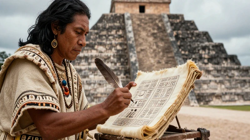 Escribano mesoamericano pinta glifos en códices