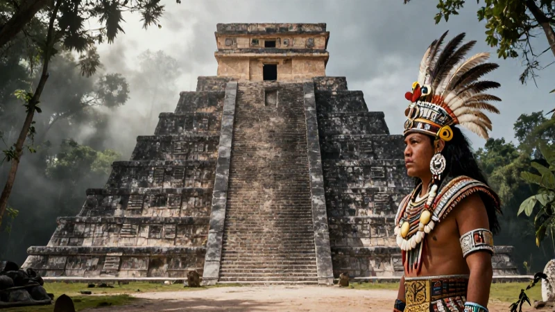 Noble azteca en pirámide mesoamericana