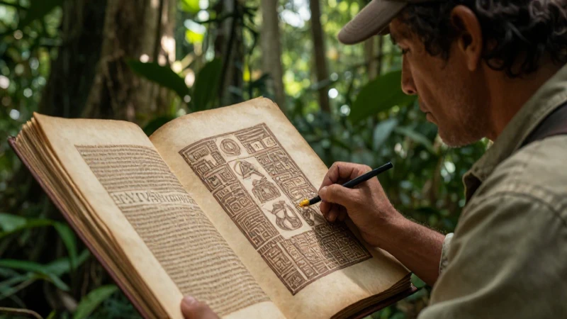 Arqueólogo examina códices mesoamericanos en la selva