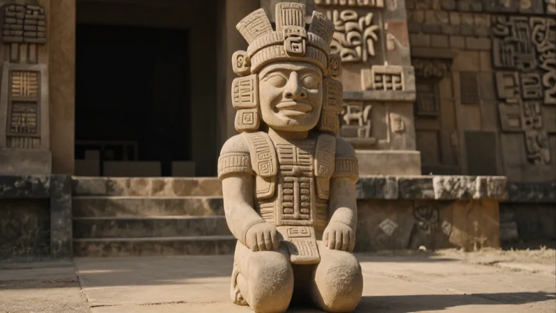 Guerrero azteca en antiguo templo mesoamericano