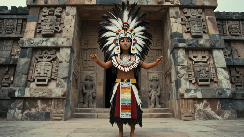 Majestuosa Cihuacóatl en auténtica arquitectura azteca