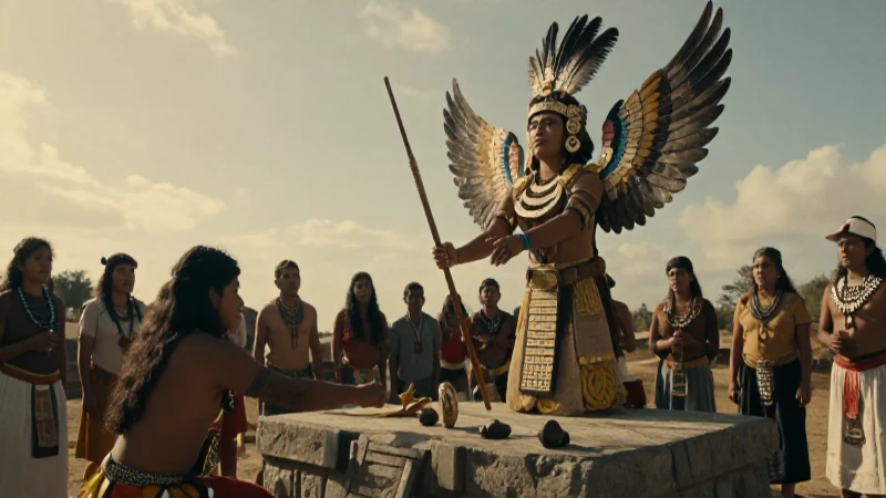 Cihuacóatl en ritual Mexica con atmósfera dorada