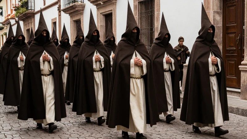 Procesión solemne barroca en ciudad colonial