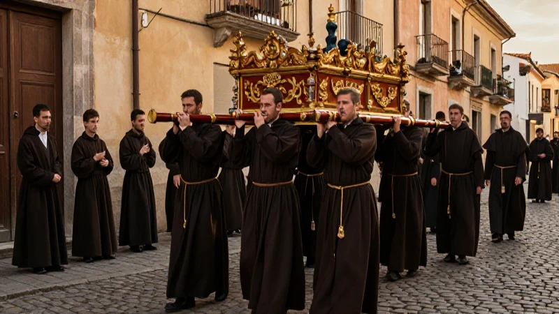 Procesión histórica de frailes y carro barroco