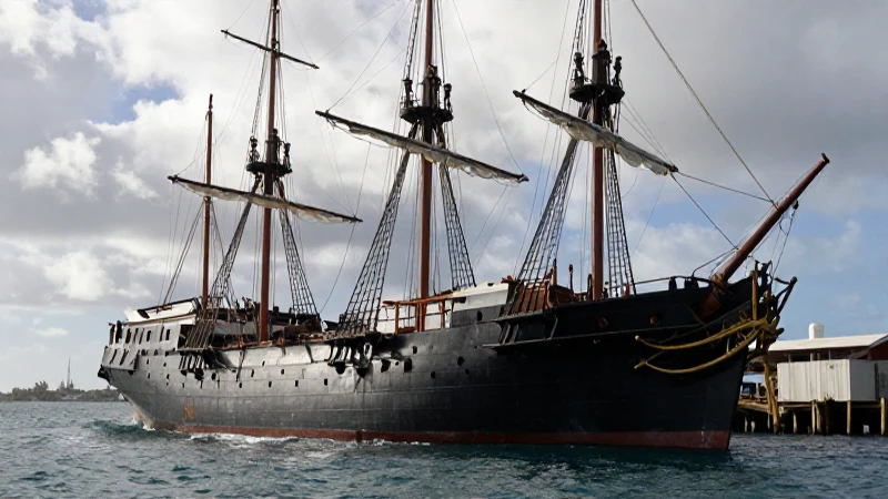 Barco esclavo masivo en puerto caribe dramático
