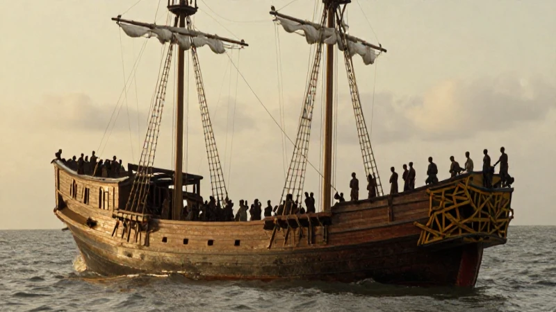 Nave esclavista africana al atardecer