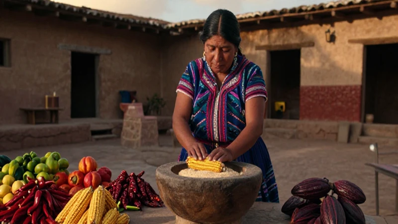 Comida oaxaqueña: Descubre la riqueza de la cocina oaxaqueña 185 Mujer de Oaxaca muele maíz en mercado vibrante